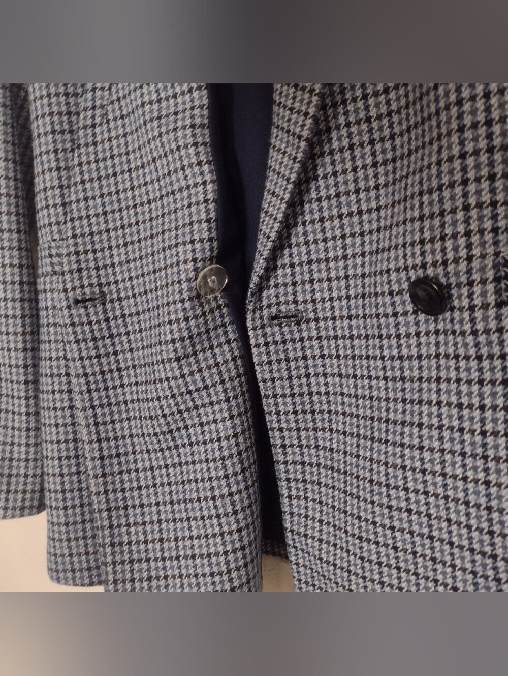 Gap Houndstooth Wool Blend Blazer Double Button Blue Size 12 - Picture 6 of 16